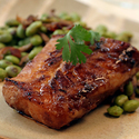 Pan Seared Cod with Sweet and Sour Sauce, Edamame and Shiitake Mushrooms